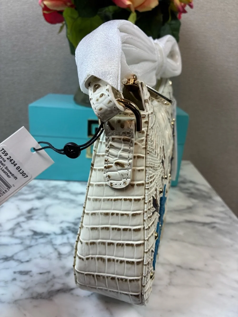 Brahmin Snowball Snowdrift Melbourne Shayna Croc Embossed Shoulder Bag ❄️ ❄️ - Picture 5 of 11